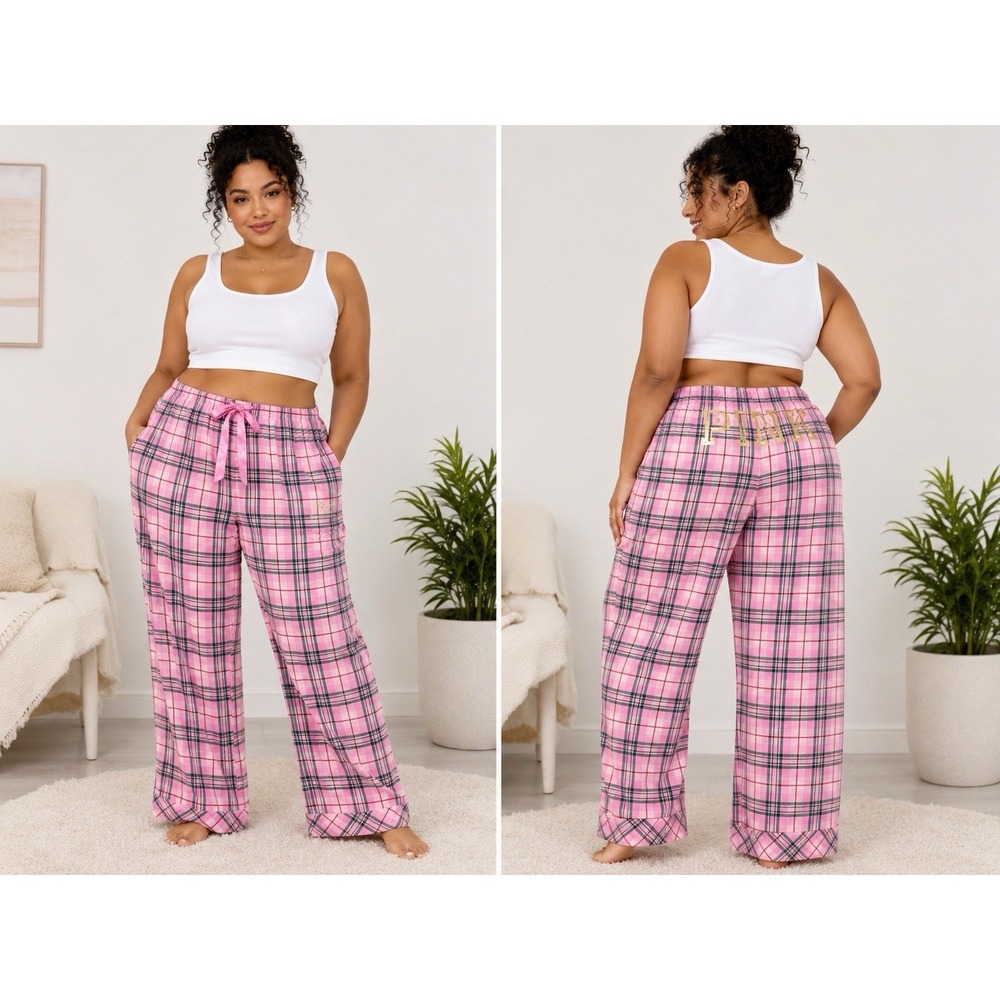PINK LoveShackFancy Pajama Pants XL Pink Plaid Tartan Lurex NWT